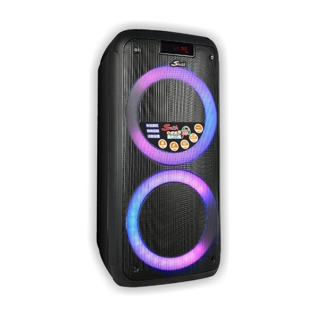 史密斯 Smith A-0818 藍芽移動式音響，支援藍芽連線、USB/TF卡、吉他輸入及音源輸入，可播放 MP3/WMA/WMV 等多種音樂格式。USB及TF卡最大容量達128G，輕巧便攜，適合戶外或居家使用。本組為2入優惠組，價效比高，提供高品質音效體驗。