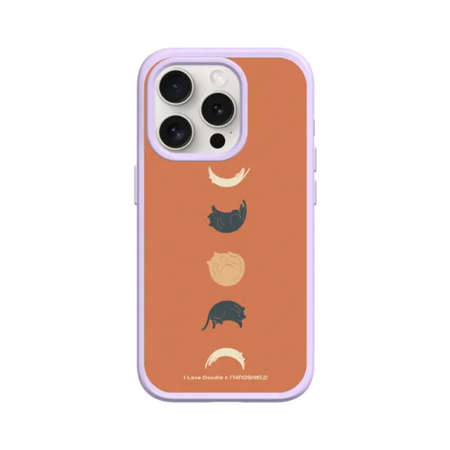【RHINOSHIELD 犀牛盾】iPhone 15/Plus/Pro/Max SolidSuit背蓋手機殼/貓咪月象-橘(I Love Doodle)