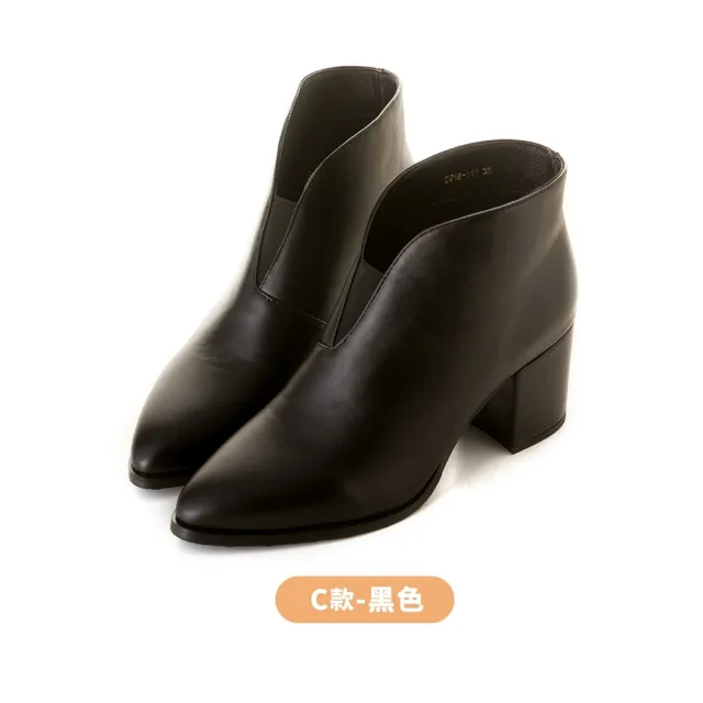 【amai】時尚百搭尖頭高跟短靴 粗跟靴 短靴 踝靴 大尺碼(A、B、C、D款)