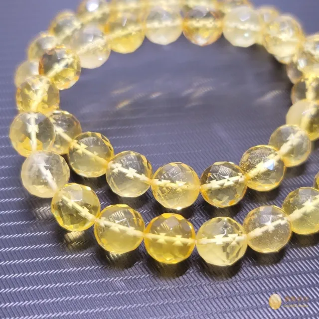 【優雅琥珀】8mm檸檬金珀 鑽面圓珠手串(隨身至寶 晶瑩閃亮  具鑑定證書)