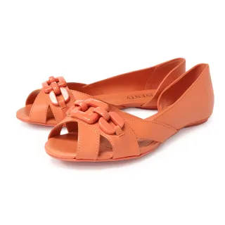 【TINO BELLINI 貝里尼】巴西進口方形飾扣魚口平底鞋FS7V001(橙橘)