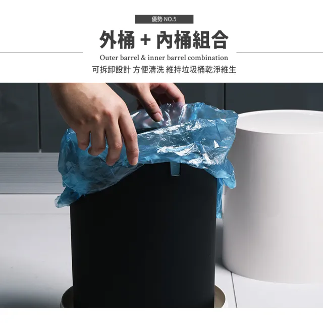 【樂邦】簡約按壓式圓形垃圾桶12L/2入