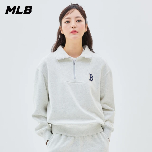 【MLB】小Logo半拉鍊長袖大學T 波士頓紅襪隊(3AMTB1536-43MGL)