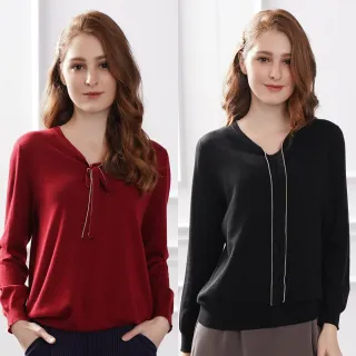 【御絹坊】綁帶蠶絲羊毛針織長袖上衣