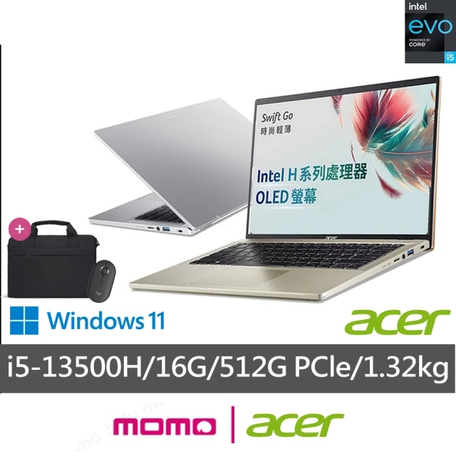 ACER 宏碁Acer 筆電包/滑鼠組★14吋i5輕薄效能OLED筆電(Swift Go/EVO/SFG14-71/i5-13500H/16G/512G/W11)