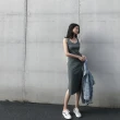 【D.studio】韓版開叉氣質顯瘦長版吊帶洋裝(連衣裙 連身裙 上衣 套裝 女裝 裙裝 短袖洋裝 S186)