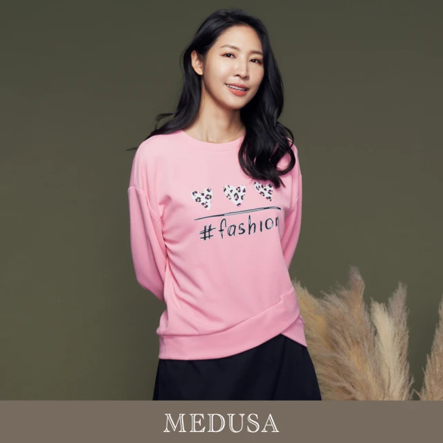 MEDUSA 曼度莎 現貨-豹紋愛心交叉下襬大學T（M-XL）｜女上衣 女休閒上衣 衛衣 冬新品(205-21101)