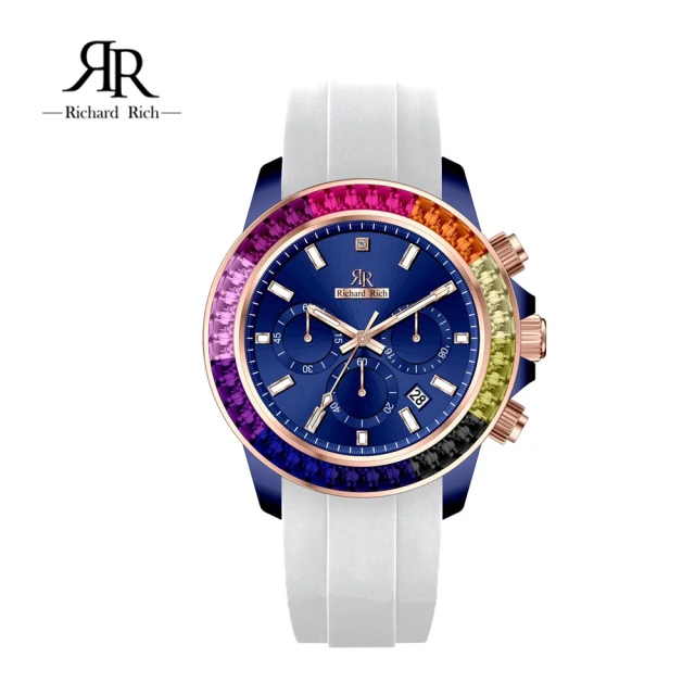 RICHARD RICHRICHARD RICH 愛時 RR 17代 彩鑽系列 金框藍面彩鑽圈耀眼絢麗矽膠腕錶 RCR-17(彩色鑽圈亮眼獨特)