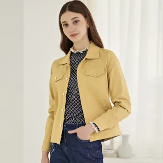 【ILEY 伊蕾】亮彩修身剪裁造型蓋袋外套(淺黃色；M-XL；1224064051)