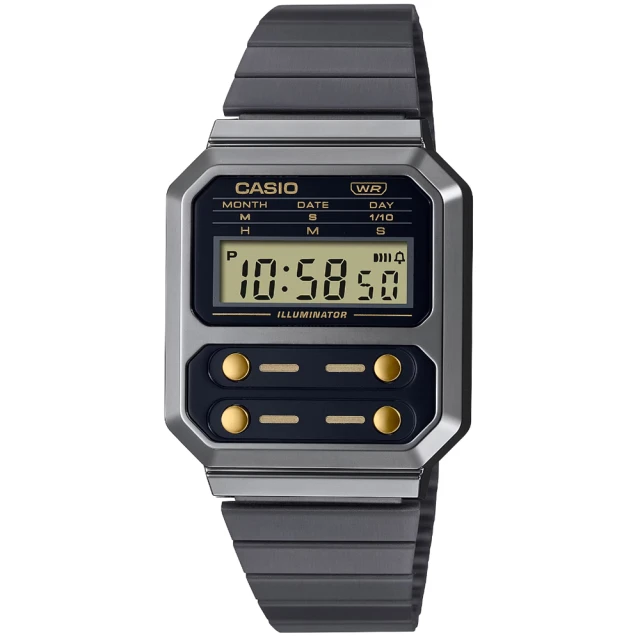 CASIO 卡西歐 卡西歐懷舊復古電子鋼帶錶-黑(A100W