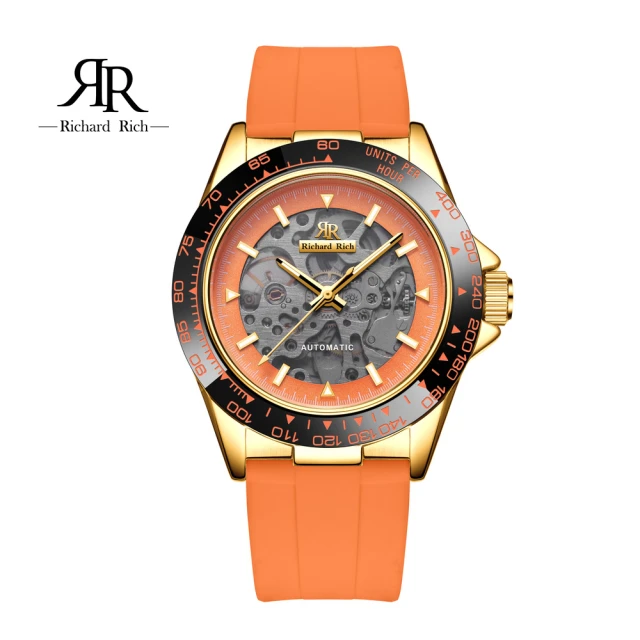 RICHARD RICHRICHARD RICH 愛時 RR 18代 海軍上將系列-耀眼橘縷空錶盤自動機械氟矽膠腕錶 RCR-18(雙面鏤空機械錶)
