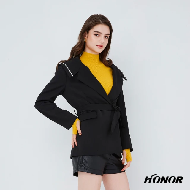 HONOR 山形屋 特殊翻領西裝綁帶造型外套(MOMO獨家限定)