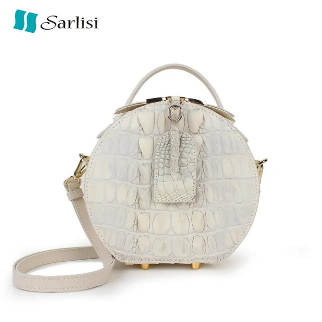 【Sarlisi】泰國進口新款鱷魚皮真皮女包時尚斜背輕奢手提包斜挎包小圓包(白色背骨)