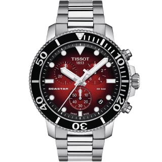 【TISSOT 天梭】Seastar 1000海星300米 潛水三眼計時錶/45.5mm(T1204171142100)