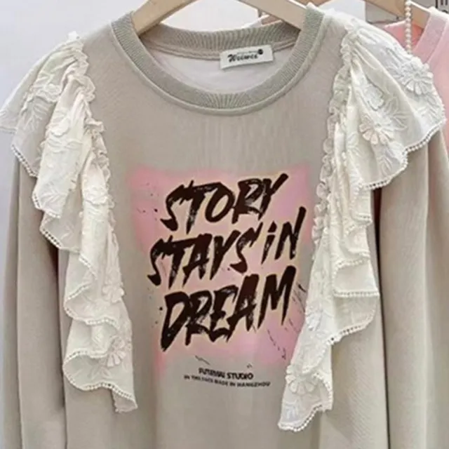 【BBHONEY】空氣棉蕾絲花邊印花棉TEE(秋冬長袖上衣)