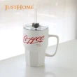【Just Home】樂咖陶瓷馬克杯附吸管500ml 白色(杯子 陶瓷杯 馬克杯 吸管杯)