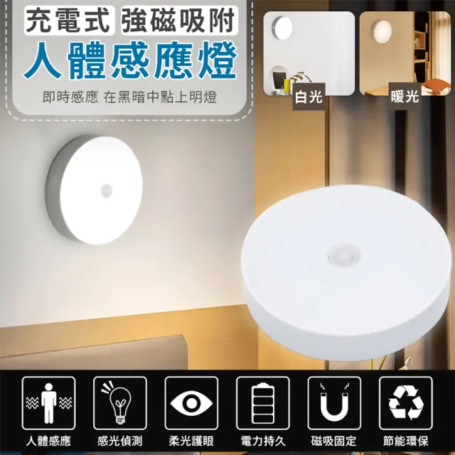 【EZlife】充電式強磁吸附人體感應燈