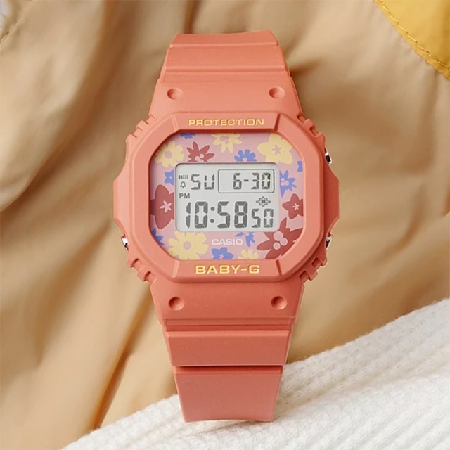 CASIO 卡西歐 BABY-G 花朵方形女錶電子錶 聖誕節 禮物(BGD-565RP-4)