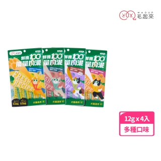 【毛起來】鮮摘100能量肉泥 12g*4入(狗貓零食 貓肉泥 雞肉泥 狗貓零食 狗貓點心 寵物零食)