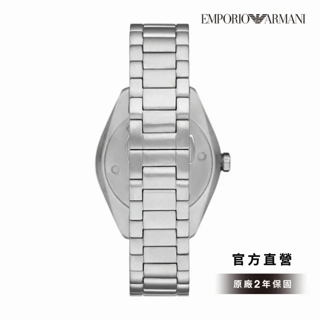 【EMPORIO ARMANI 官方直營】Claudio 雋永經典藍三眼月相手錶 銀色不鏽鋼錶帶 43MM AR11553