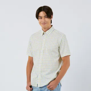 【Blue River 藍河】男裝 黃色鈕扣領短袖襯衫-學院風格(日本設計 純棉舒適)