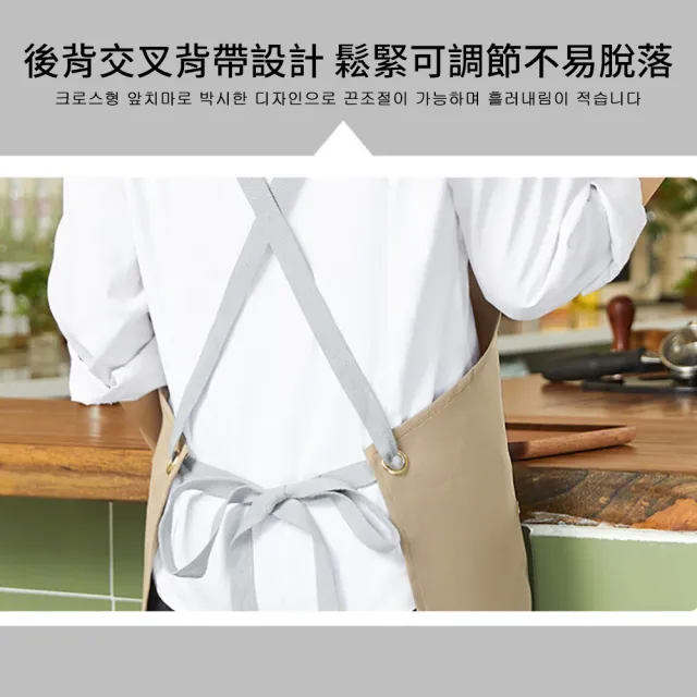 【挪威森林】韓風設計防水牛仔工作圍裙(男女同款/廚房圍裙/美容圍裙/防水工作衣)