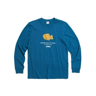 【EDWIN】男女裝 東京散策系列 鯛魚燒長袖T恤(土耳其藍)
