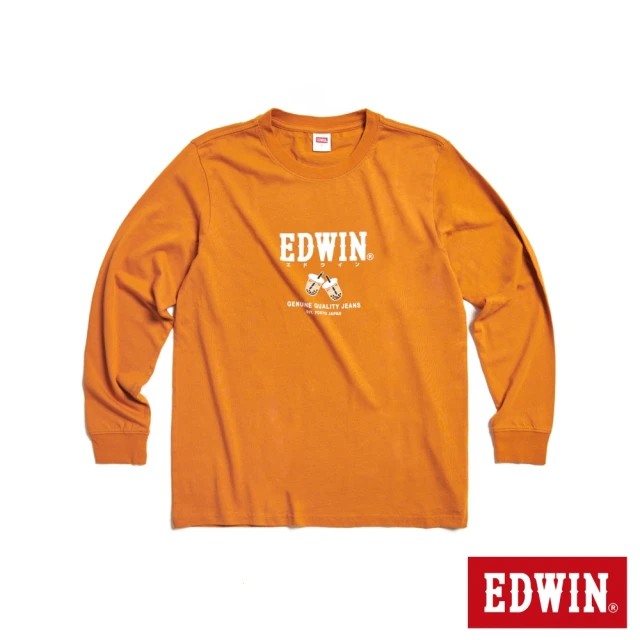 【EDWIN】男女裝 東京散策系列 珍珠奶茶長袖T恤(黃褐色)