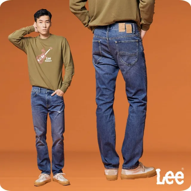 【Lee】男裝 牛仔褲 / 723 中腰合身直筒 中藍洗水 / 101+ 系列(LB317013945)