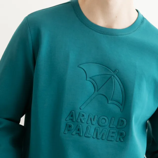 【Arnold Palmer 雨傘】男裝-立體LOGO長袖圓領大學T(藍綠色)