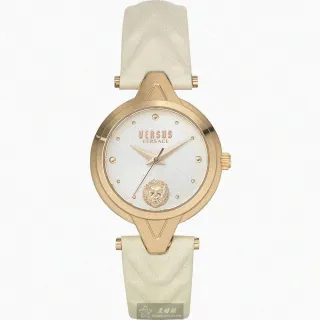 【VERSUS】VERSUS VERSACE手錶型號VV00383(白色幾何立體圖形錶面玫瑰金錶殼米白色真皮皮革錶帶款)