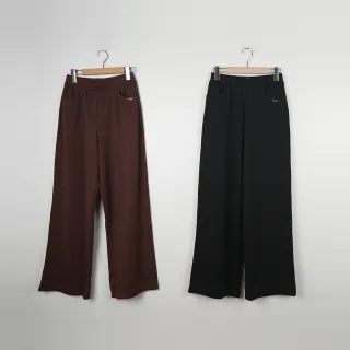 【CUMAR】口袋設計彈力鬆緊腰休閒長褲(黑 咖)