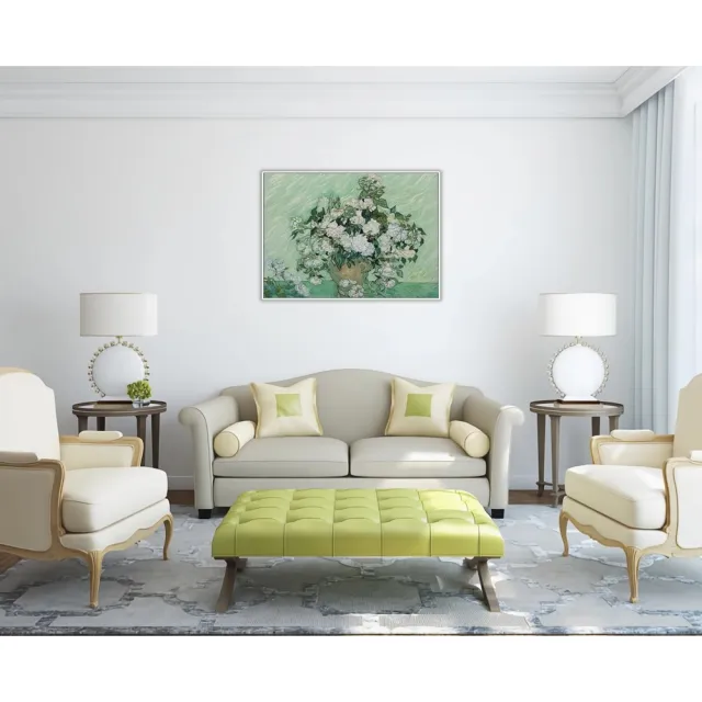 《玫瑰花》梵谷．後印象派 世界名畫 經典名畫 風景油畫-白框60x80CM