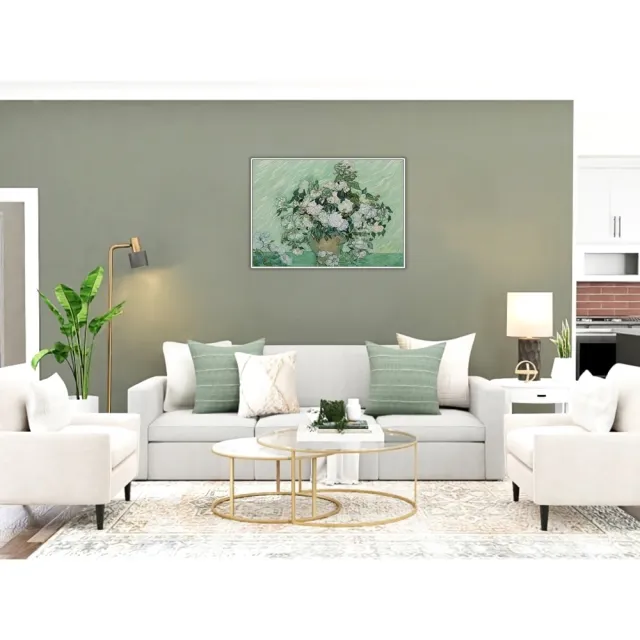 《玫瑰花》梵谷．後印象派 世界名畫 經典名畫 風景油畫-白框60x80CM