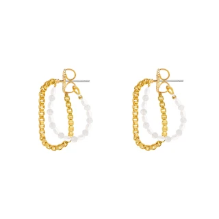 【Olivia Yao Jewellery】鎖鏈珍珠方格耳環(珍珠耳環)