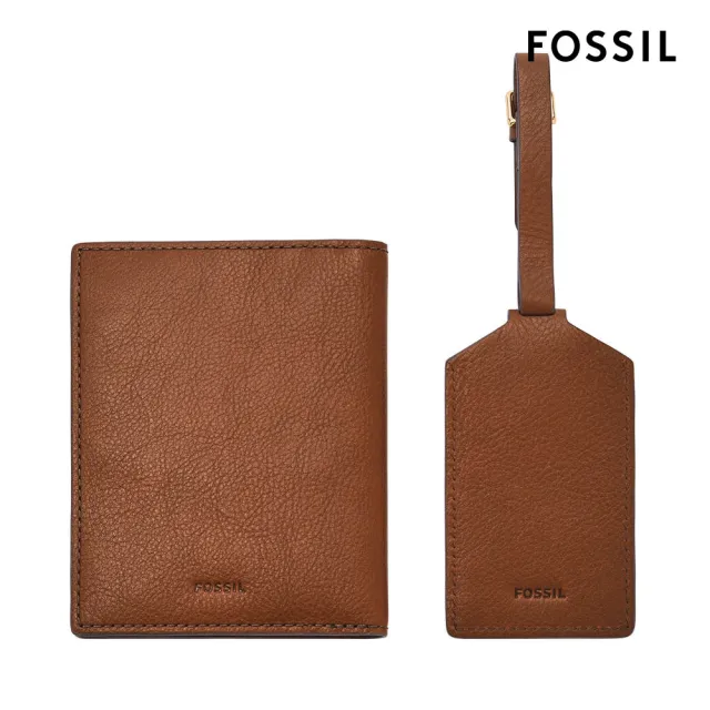 【FOSSIL 官方旗艦館】Gift Set 護照套行李牌禮物組-咖啡色 SLG1597200