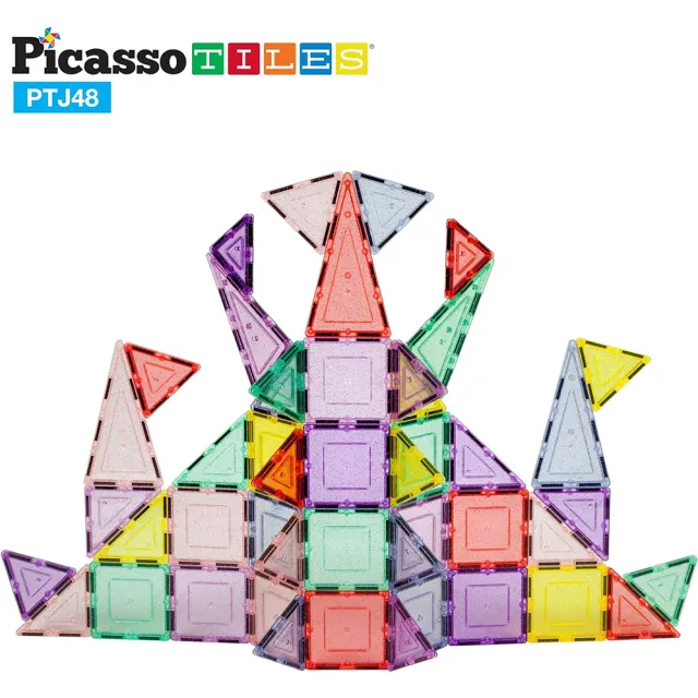 【PicassoTiles】PicassoTiles磁力積木48片(在玩樂中學習 畢卡索 聖誕禮物)