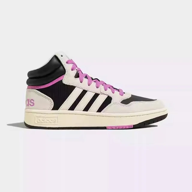 adidas 愛迪達 Hoops 3.0 Mid W 女 休閒鞋 運動 復古 中筒 異材質 拼接 黑 粉紫(HP6904)