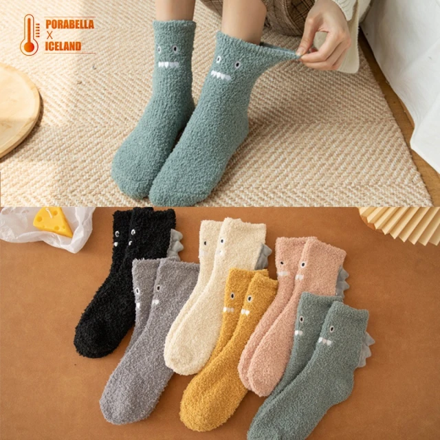 【Porabella】一組兩雙 襪子 襪 恐龍襪子 怪獸襪 可愛襪子 珊瑚絨襪 絨毛襪 保暖襪 中筒襪SOCKS