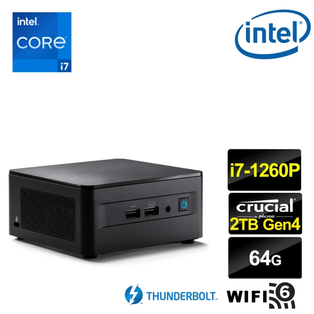 Intel 英特爾Intel 英特爾 NUC平台i7十二核{光影龍將} 迷你電腦(i7-1260P/64G/2TB Gen4)