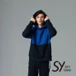 【SKY YARD】素面撞色拼接刷毛連帽T(藍色)