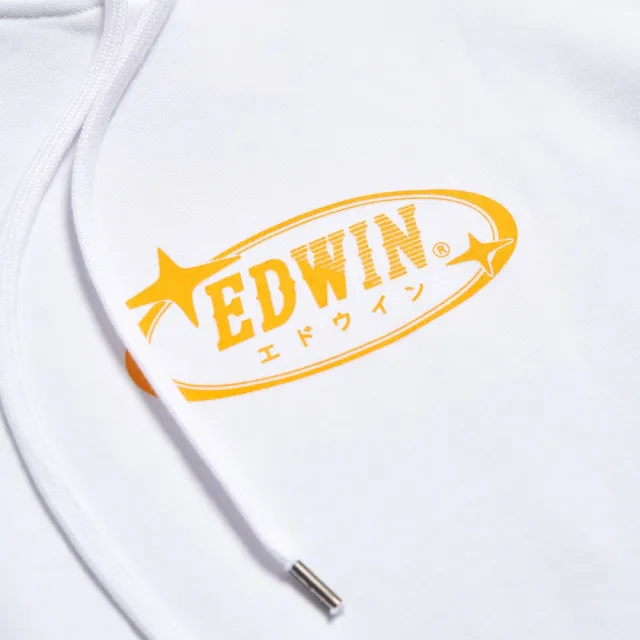 【EDWIN】男女裝 東京散策系列 EDWIN之星連帽長袖T恤(白色)