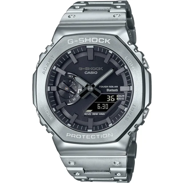 【CASIO 卡西歐】G-SHOCK 太陽能藍牙 金屬八角防護構造雙顯錶 情人節 送禮(GM-B2100D-1A)