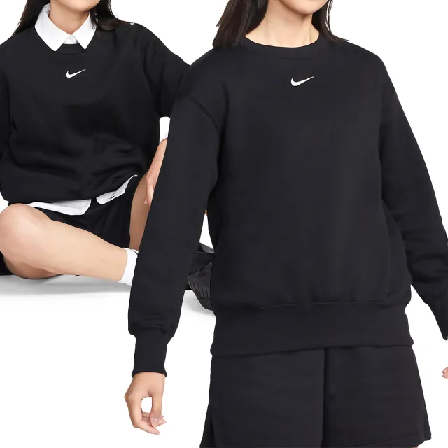 【NIKE 耐吉】AS W NSW PHNX FLC OS Crew 女款 黑色 保暖 運動 休閒 長袖 上衣 DQ5734-010