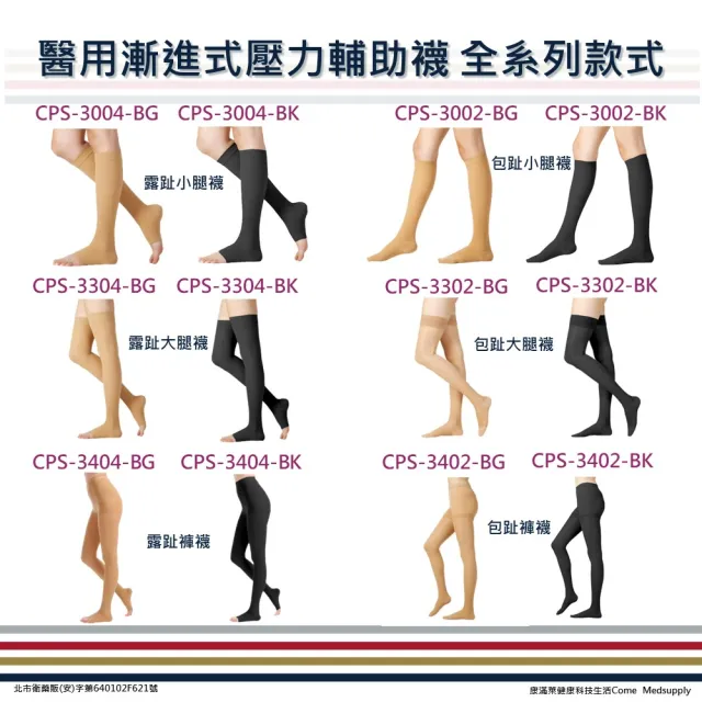 【EuniceMed】醫用輔助襪(CPS-3004-BG 壓力襪 露趾襪 小腿襪 膚色 漸進壓力 靜脈曲張 水腫)
