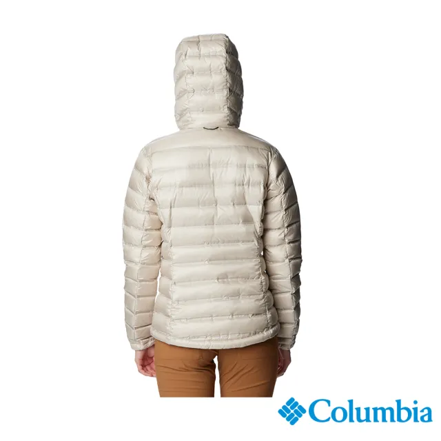 【Columbia 哥倫比亞 官方旗艦】女款-Pebble Peak™金鋁點極暖連帽羽絨外套-卡其(UWR85320KI/HF)
