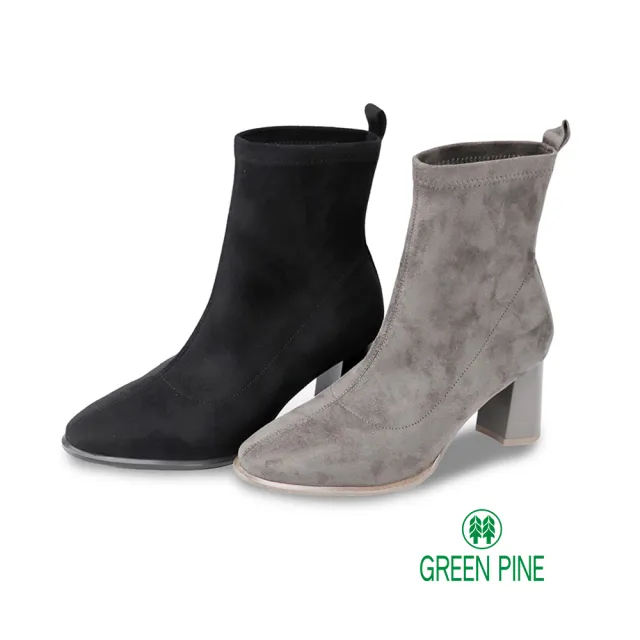 GREEN PINE】冬日輕奢粗跟短筒彈力襪靴(2色/ 10118573) - momo購物網