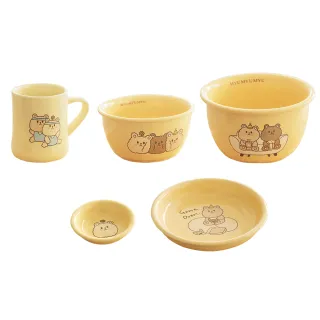 【MYUMYU 沐慕家居】小熊碗盤5件組(熊熊  杯子 陶瓷碗 碗盤 陶瓷盤 碗盤器皿 碗 醬油碟 陶瓷杯)