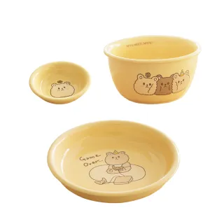 【MYUMYU 沐慕家居】小熊碗盤3件組(熊熊  杯子 陶瓷碗 碗盤 陶瓷盤 碗盤器皿 碗 醬油碟 陶瓷杯)