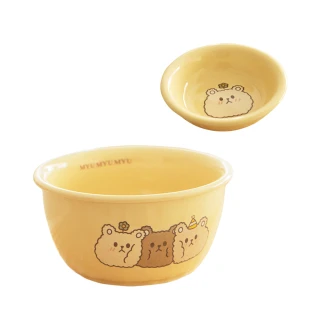 【MYUMYU 沐慕家居】小熊碗盤2件組(熊熊 杯子 陶瓷碗 碗盤 陶瓷盤 碗盤器皿 碗 醬油碟 陶瓷杯)
